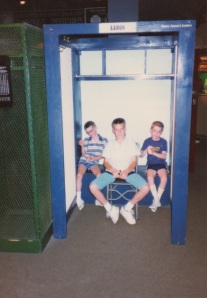 Tom Buttry, right, with his brothers, Joe, left, and Mike, visiting the Baseball Hall of Fame in 1989.