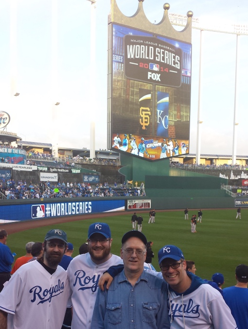 Joe, Tom, me and Mike, visiting cousin Doug in Section 110 before our visit to the Royals Hall of Fame.