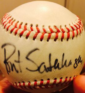 Bret Saberhagen's autograph on a ball belonging to my son Mike.