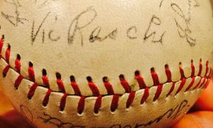 Vic Raschi's autograph, on a ball owned by my son Mike.